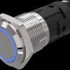 Vandal-proof pushbutton switch, silver, illuminated  (blue), mounting Ø 16 mm, IP65/IP67, 82-4552.2123