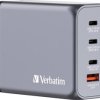 Verbatim GNC-200 GaN Ładowarka podróżna 200 W 1x USB-A, 3x USB-C® Power Delivery, Power Delivery 3.0, QC 3.0 szary GaN,