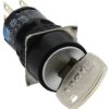 Key switch, unlit, latching, waistband round, front ring metallized, 2 x 90°, mounting Ø 16 mm, AS6M-2KT2PA