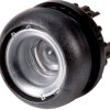 Pushbutton, unlit, groping, waistband round, front ring black, mounting Ø 22.5 mm, 216604