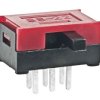 Przełącznik suwakowy, DPDT, montaż PCB, 100 mA przy 30 V DC, -15 → +60°C, NKK Switches
