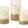 Zestaw trzech świec LED z prawdziwego wosku w słoiku, biały, owinięty konopiami