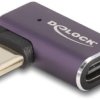 Adapter DeLOCK USB 40 Gbps USB typu C PD 3.1 240 W męski na żeński kątowy lewy / prawy 8K 60 Hz metalowy