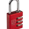 Kłódka szyfrowa średnica szekli: 5mm RS PRO Kłódka szyfrowa W budynkach, na zewnątrz aluminiowa Czerwony