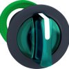 Toggle switch, 3 positions, illuminable, groping, waistband round, green, front ring gray, 45°, mounting Ø 30.5 mm, ZB5FK1733