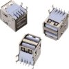 2 x USB-A socket, 8 pole, USB 2.0, solder connection, 61400826021