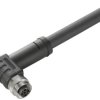 Sensor actuator cable, M12-cable socket, angled to open end, 3 pole, 3 m, PUR, black, 12 A, 2050010300