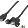 USB 2.0 cable for front panel mounting, USB plug type A to USB panel socket type A, 1 m, black, K5291SW.1V2