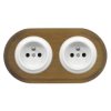 2x Gniazdko elektryczne okrągłe białe z ramką podwójną ciemne drewno, montaż podtynkowy, Ceramic Loft