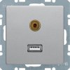 BERKER Q.1/Q.3/Q.7 Gniazdo multimedialne USB/3.5mm audio aluminium aksamit lakierowany 3315396084 HAGER