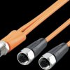 Sensor actuator cable, M12 cable plug, straight, A to 2 x M12 cable socket, straight, A, 4 pole, 0.3 m, PVC, orange, 4 A, EVT473