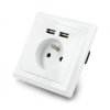 Gniazdo podtynkowe 230V pojedyncze z dwoma portami USB 2.1A French - białe
