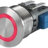 Vandal-proof pushbutton, 1 pole, silver, illuminated  (red), 100 mA/30 V, mounting Ø 16.1 mm, IP40, 3-102-618