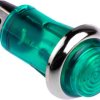 Lampka kontrolna do montażu panelowego 240V, zielona 13mm Neonowy Chrom CAMDENBOSS