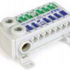 Blok rozdzielczy 2-biegunowy CU wej.2x(2,5-25 mm2) wyj.14x(0,5-4 mm2) TH35 niebiesko/zielony KS741NPE MOREK