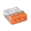 Szybkozłączka WAGO 2273-203 wciskana na 3 przewody, tylko drut 0,5-2,5mm², 24A 450V, pomarańczowa