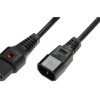 Kabel przedłużający zasilający z blokadą IEC LOCK 3x1mm2 C14/C13 prosty M/Ż 1m czarny IEC-PC1024