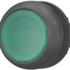 Pushbutton, illuminable, groping, waistband round, green, front ring black, mounting Ø 22.5 mm, 216928