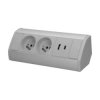 Gniazdo meblowe 2x2P+Z, 2xUSB (typ A+C 2,4A), szaro-srebrne,OR-GM-9039/G