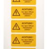 Etykieta bezpieczeństwa Żółty opis Niebezpieczeństwo elektryczne tekst ACHTUNG! Vor dem Öffnen Netzstecker ziehen