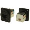 Cliff CP30227X Cat6 IDC feedthrough connector, black plastic frame, plain holes