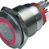 Vandal-proof pushbutton, 1 pole, silver, illuminated  (red), 0.05 A/24 V, mounting Ø 19.2 mm, IP66, MPI002/TERM/RD