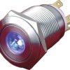 Vandal-proof pushbutton, 1 pole, silver, illuminated  (blue), 5 A/250 V, mounting Ø 19 mm, IP65, PAV19BMFW1G6N