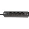 Listwa zasilająca 4 gniazda + 2× USB, przewód 1,5 m, 16 A, czarna, Brennenstuhl Ecolor