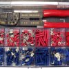 Cable connector assortment, butt connectors/ring cable lugs/flat receptacles/faston plugs/branch terminals with 1x crimping plie