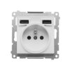 SIMON 55 Gniazdo pojedyncze z uziemieniem ładowarką 2xUSB A 2.1 A 5V DC jasnoszary mat TGZ1ZUSB2AA.01/114 KONTAKT SIMON