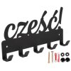Wieszak metalowy na ubrania klucze czarny mat z napisem Cześć