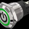 Vandal-proof pushbutton switch, silver, illuminated  (green), mounting Ø 19 mm, IP65/IP67, 82-5151.2134.B002
