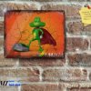 3D Rendered SUPERFROG posing with a Rock. Complete with AMIGA Logo - Metal Sign