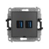 ICON Mechanizm gniazda podwójnego 2xUSB A-A 3.0, bez pola opisowego grafitowy mat 28IGUSBBO-6