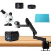 Mikroskop stereoskopowy z 3,5-krotnym i 45-krotnym powiększeniem, klemą, składaną podstawą typu rozszerzenia, kamerą wideo cyfro