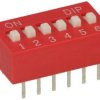 Przełącznik; DIP switch; 6 torów; DIPS6CD; czerwony; przewlekany (THT); h=5,3 + suwak 1,3mm; 25mA; 24V DC; biały; KLS; RoHS