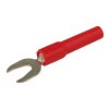 Adapter; Amass; 26.451.1; wtyk widełkowy / gniazdo bananowe 4mm; czerwony; 51mm; 36A; 60V; mosiądz niklowany; PA; RoHS