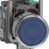 Pushbutton, unlabeled, unlit, 1 Form A (N/O) + 1 Form B (N/C), waistband round, blue, front ring metal, mounting Ø 22.5 mm, XB4B