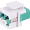 Fiber optic connector, LC duplex socket to LC duplex socket, OM3, multimode, ceramic, aquamarine, BS08-10202