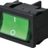 Rocker switch, green, 2 pole, On-Off, off switch, 10 (4) A/250 VAC, 6 (4) A/250 VAC, IP40, illuminated, printed, 1805.6108