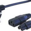 Distributor, Europe, plug type E + F, angled on 1 x C13 socket + 1 x C5 socket, straight, H05VV-F3G0.75 mm², black, 900 mm, VII-