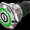 Vandal-proof pushbutton switch, silver, illuminated  (green), mounting Ø 22 mm, IP65/IP67, 82-6152.2134.B001