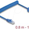 90366 RJ45 Coiled Cable plug to jack Cat.6 0.8 m to 1.8 m blue