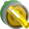 Toggle switch, 2 positions, illuminable, groping, waistband round, yellow, front ring gray, 90°, mounting Ø 22 mm, ZB5AK1483C0