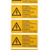 Etykieta bezpieczeństwa Żółty opis Niebezpieczeństwo elektryczne tekst ACHTUNG! Bei ausgeschaltetem Hauptschalter unter