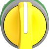 Toggle switch, 3 positions, unlit, latching, waistband round, yellow, front ring gray, 45°, mounting Ø 22 mm, ZB5AD505C0