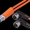 Sensor actuator cable, M12 cable plug, straight, A to 2 x M12 cable socket, angled, A, 4 pole, 1 m, PVC, orange, 4 A, EVT337