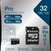 MicroSDHC card, 32 GB, with SD adapter, black, Verbatim 47041