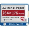 Waveshare 2.7inch e-Paper e-Ink Display HAT (B) For Raspberry Pi, 264×176, Red / Black / White, SPI