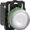 Pushbutton, for universal LED, illuminable, 1 Form A (N/O) + 1 Form B (N/C), waistband round, white, front ring light gray, moun
